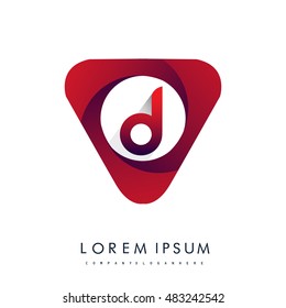 Logo D letter red colored in the triangle shape, Vector design template elements for your application or company identity.