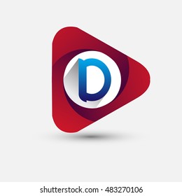 Logo D letter red colored in the triangle shape, Vector design template elements for your application or company identity.