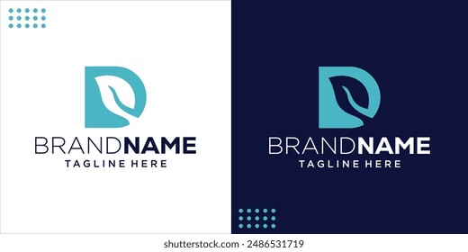 logo D negative space leaf, design inspiration, illustration, vector