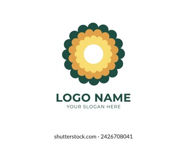 Logo DaisyFlower Top View or circle rounded. Nature, floral, modern, minimalsit logo concept. Editable color