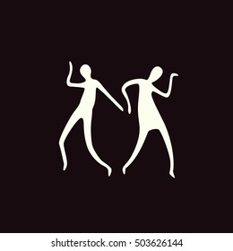  logo dancing silhouettes, hand drawn illustration. label template.  Ballet, Jazz, Belly, Ballroom, Swing, Break, Modern, Latin, Tango, Flamenco. Pictograph Icon