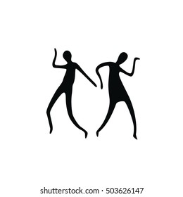  logo dancing silhouettes, hand drawn illustration. label template.  Ballet, Jazz, Belly, Ballroom, Swing, Break, Modern, Latin, Tango, Flamenco. Pictograph Icon