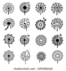 Logo with dandelion icons set. Simple illustration of 16 logo with dandelion vector icons for web