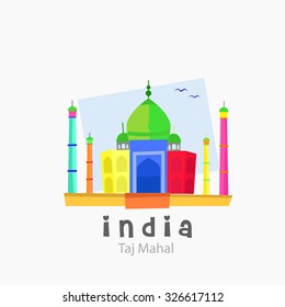 Logo de uno de los monumentos mas conocidos de la India. Taj Mahal. Created in bright, modern colors. vector