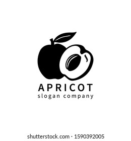 Logo with decoral apricot or plum. Design concept, logotype element for template. Vector illustration isolated on white background.