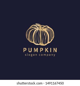 Logo with decoral gold pumpkin. Abstract floral emblem, design concept, logotype element for template.