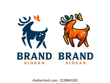 Logo Deer and Butterfly Vector Illustration Template with Simple Elegant Design Good for Any Industry
