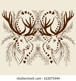 Logo deer head drawn by hand in the styles of hand drawing