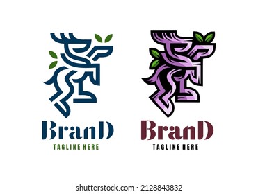 Logo Deer and Leaves Vector Illustration Template with Simple Elegant Design Good for Any Industry