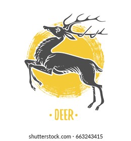 Logo of deer on a white background. Coat of arms, heraldry, emblem, symbol design elements.