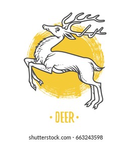 Logo of deer on a white background. Coat of arms, heraldry, emblem, symbol design elements.