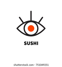 logo delivery sushi in shape of  eye. icon sushi bar, restaurant, cafe. vector illustration