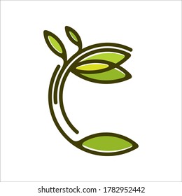 Logo dell'albero, modello di logo vettoriale, Letter C initial with green leaf logo vector design template.