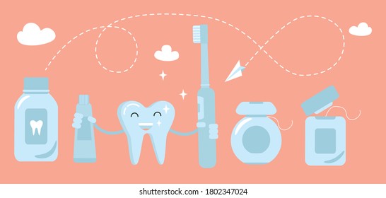 Logo of dental care. Vector illustration in cartoon style on the theme of dental care and oral hygiene.