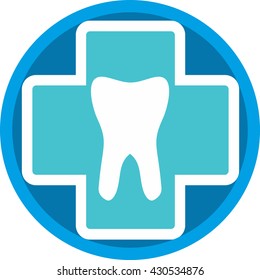 Logo dental clinic in circle on blue background