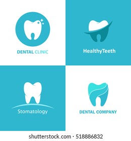 Logo dental clinic vector set. Design icons for dentist isolated from the background. Templates with teeth for stomatology. 