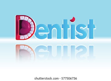 Logo Dentist. Dental logo. Healthy Clean Teeth. Letter D in the form of Mouth. Bitten Text.Vector