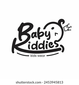 a logo depicting a baby's head with a crown on top, saying "Baby Kiddies" is suitable for a logo for a baby and children's clothing and equipment shop