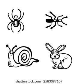 A logo depicting the beauty of ecosystem balance between small animals such as spiders, ants, snails and rabbits, reflecting natural harmony in a simple but impressive visual form