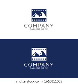 a logo depicting a combination of film rolls and mountain illustrations
