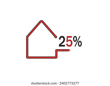 Logo depicting a house with a wall pushed back and the inscription 25%. Vector illustration