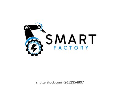 Um logotipo que representa um braço e uma engrenagem robóticos, simbolizando a automação inteligente de fábrica 4.0, revoluções da indústria.