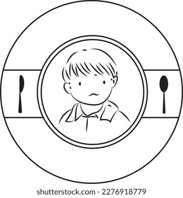 Logo que representa una cuchara y un tenedor en un círculo y un vector de línea de hombre en el medio