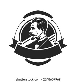 Logo que representa a un hombre elegante y brutal con barba. Puede convertirse en un elemento de diseño simple pero poderoso para una barbería o salón.