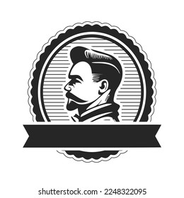 Logo depicting a stylish man. The logo can depict a stylized design for a barbershop or salon.