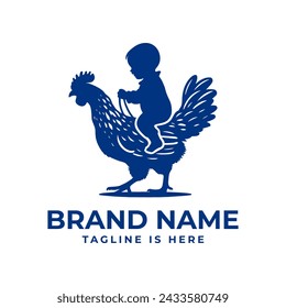 The logo depicts a child riding a chicken, embodying innocence, whimsy, and rural charm, symbolizing youthful adventure and connection to nature.