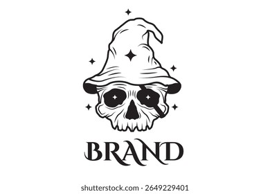 The logo depicts a mystical skull wearing a wizard’s hat, blending dark magic and mystery into a powerful, otherworldly symbol