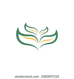 The logo depicts two green leaves