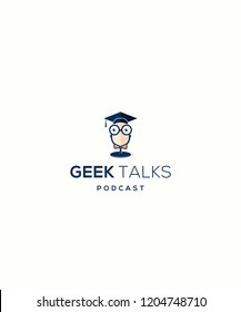 The logo describes a mic and nerdy characters.