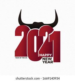 Logo design 2021 New year. Chinese new year. Metal ox horoscope sign. 2021 design. New year symbol. Flat Chinese horoscope metal ox with 2021. Vector illustration. Ox sign isolated on white background