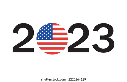 diseño de logotipo con la bandera 2023 e usa sobre fondo blanco