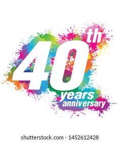 Logo design for 40th years anniversary, Colorful paint drops ink splashes, Icon, Symbol, Silhouette, Vector illustration on white background.