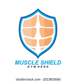 Diseño de logotipo con músculos abdominales y concepto de escudo