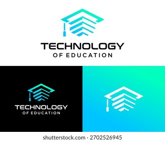 Design de logotipo sobre um chapéu acadêmico de educação e tecnologia.