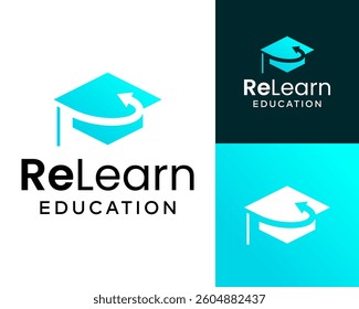 Logo design about academic study hat and reverse arrow direction sign.