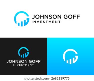 Logo design about JG monogram letters and investment company graphics.

