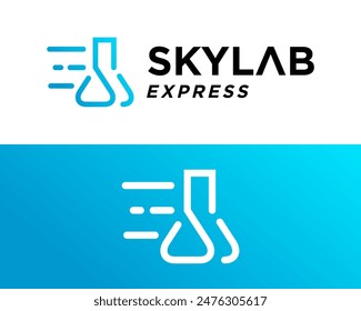 Logo design about laboratory bottle, letter S and fast delivery icon.

