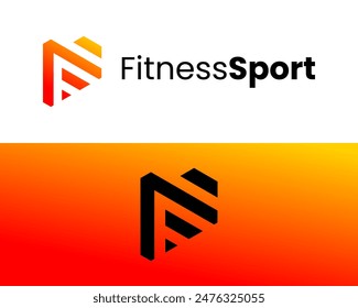 Logo design about letter F monogram and weightlifting fitness equipment icon.