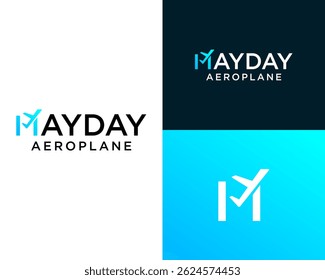 Logo design about letter M wordmark of an airplane travel and transportation business.
