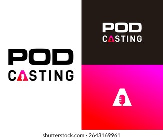 Logo design about letter A wordmark microphone podcast.

