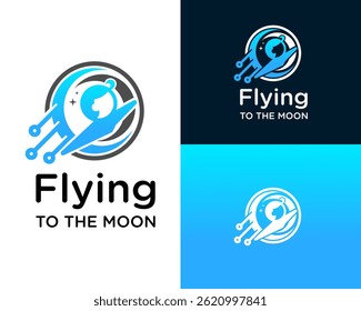 Logo design about a little boy flying to the moon.