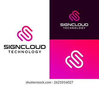 Logo design about SC monogram letters and cloud storage technology.

