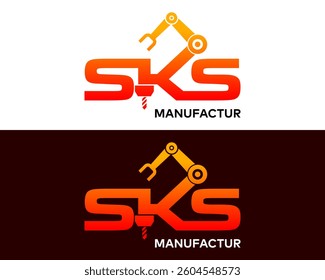 Logo design about SKS letters monogram factory robot machine.