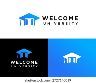 The logo design is about a university hat and a wide open door.