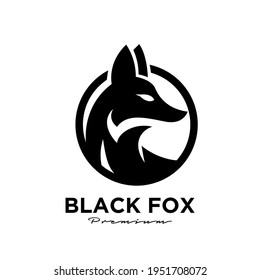 Logo design of abstract black fox silhouette on circle animal mascot logo template vector illustration