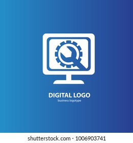 Logo design abstract computer repair vector template. Illustration design of logotype business desktop software. Vector computer web icon.